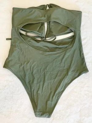 NWT Aerie Ruched Cut Out Cheeky One Piece in Olive Green - Size:Extra Large thumbnail 6