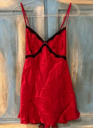 Red Lace Trim Slip Dress Size L thumbnail 2