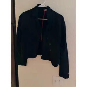 Xi Womens‎ Black Cropped Blazer Jacket Two Button Made in USA J1179 L thumbnail 2