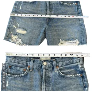 AGOLDE Parker Long High Rise Distressed Denim Shorts Button Fly Blue Size 24 thumbnail 9