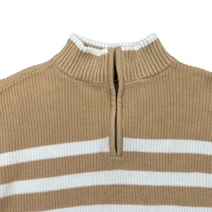 Lands' End Women Quarter Zip Sweate Tan White striped Women's size Large (12-14) thumbnail 3