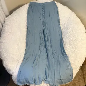 Cute front buttons slit light flowing boho festival Blue Maxi Skirt thumbnail 2