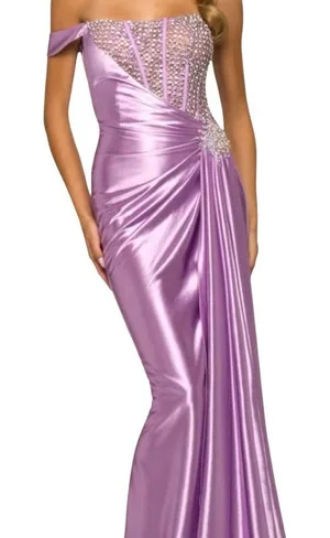 Sherri Hill 55367 BLACK Beaded Off Shoulder Evening Gown SZ 10 Prom Pageant EUC thumbnail 1
