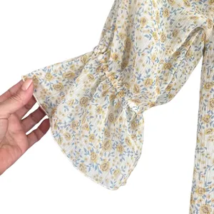Free People Yellow Floral Wide Neck Embroidered Boho Blouse Women Sz XS thumbnail 5