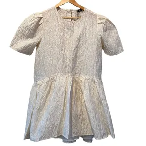 ZARA Voluminous Flounce Mini Dress Ivory NEW Size L thumbnail 7