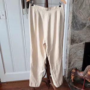 J. Crew Linen Cream High Waisted Straight Leg Trousers large thumbnail 5