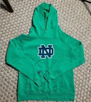 🦄JANSPORT Notre Dame Green Hoodie Womens Small thumbnail 1
