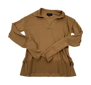 Banana Republic 100%‎ Wool Sweater Women Small Tan Collared V Neck Lightweight thumbnail 1