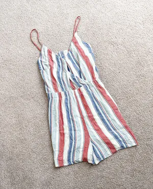American Eagle Red White Blue Striped Romper thumbnail 1
