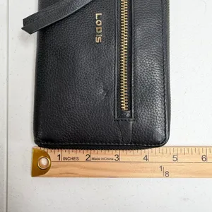 Lodis Ellie Single Zip Wristlet Black Pebbled Leather RFID Gold Hardware Wallet thumbnail 15