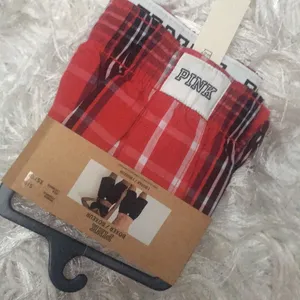 PINK - Victoria's Secret New Cotton Oversized Holiday Plaid Boxer Sleep Shorts with Fold Over Waistband thumbnail 1