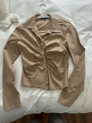 Love Tree ruched tight long sleeve collared top thumbnail 1