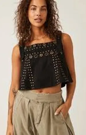 Free People Ricki Studded Top In Midnight Combo Womens Size Large Black NWT NEW thumbnail 1