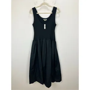 Madewell Mixed Poplin Scoopneck Maxi Dress Cotton A Line Minimalist Black M NWT thumbnail 7
