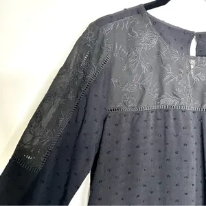 Loft Black Swiss Dot Lace Blouse Size Small thumbnail 3