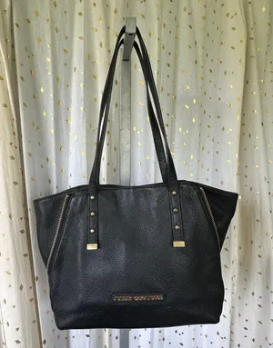 Juicy Couture Black Cow Hide Leather Orange Grove Winged Convertible Tote thumbnail 6