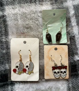 Set of 3 Assorted Gothic Skull and Coffin Enamel Dangle Earrings thumbnail 1