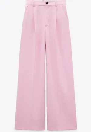 ZARA NWT Pink High-waisted WIDE LEG MENSWEAR STYLE PANTS. thumbnail 6