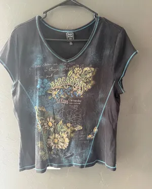 Suzie in the City Y2k Grunge XL Black Margaritas Graphic Tee Rhinestone USA thumbnail 1