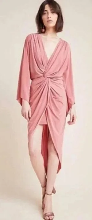 NWT Misa Los Angeles Teget Twisted Maxi Dress Blush Pink Long Sleeve Wedding XS thumbnail 1