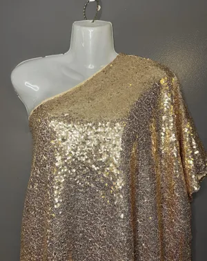 L Love Blouse Womens Medium Gold Sequin One Shoulder Asymmetrical Party Top thumbnail 1