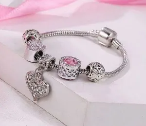 Women's Silver Plated Crystal Love Heart Charm Bracelet thumbnail 1