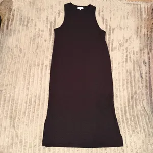 Motherhood Maternity Black Textured Sleeveless Midi Dress Side Slit Large thumbnail 2
