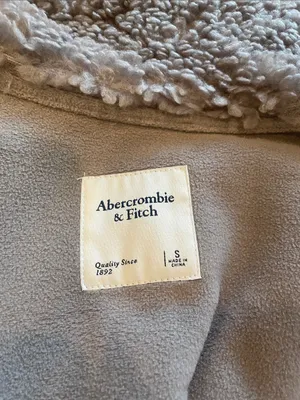 Abercrombie & Fitch Plush Teddy Zip-Up Jacket in taupe- grey color small thumbnail 4