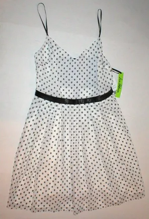 New NWT Womens Sam Edelman Dress White Tank Black 6 Sleeveless Faux Leather Stra thumbnail 1