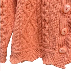 Like New Aran Crafts Merino Wool Cable Knit Crop Lngth Scallop Hem Sweater Large thumbnail 6