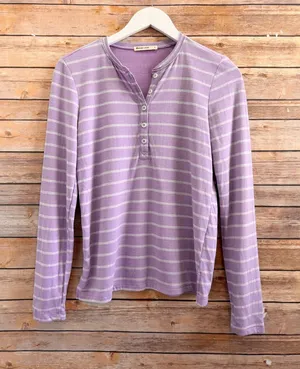 Marine Layer Tee Women’s Size Small Purple Stripe Double Knit Henley NWOT thumbnail 1