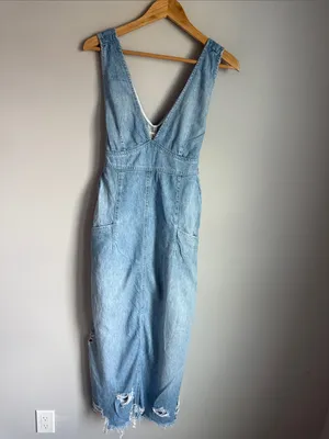 Free People We The Free Wonderland Denim Maxi Dress Small thumbnail 3