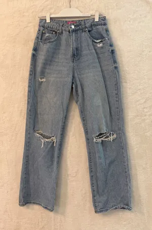 Edikted Distressed Straight Leg Jeans Womens Size M Light Wash High Rise Denim thumbnail 1