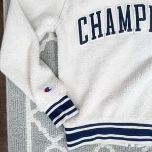 Champion cream Sherpa varsity bomber sporty jacket with logo thumbnail 9