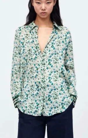 Zara basics floral long sleeve satin BB button down xsmall thumbnail 1