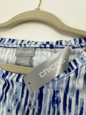 Chico’s 2 US 12 / 14 Short Dress Side Tie Infinite Lines Light Azure Blue NEW thumbnail 2