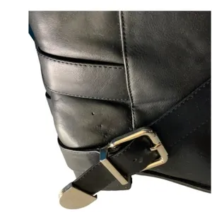 Breckelles belted boots black moto biker 7.5 comfort low heel‎ edgy comfort thumbnail 4