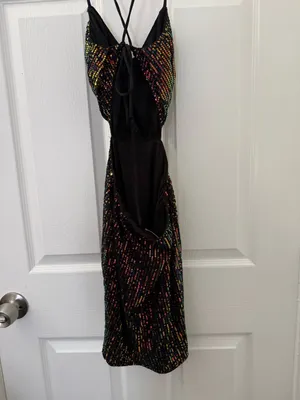 Hello Molly Iridescent Sequin Cutout Mini Dress - Black with Multicolor Sparkle thumbnail 5