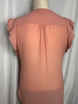 H&M Sheer Blouse Romantic Cottagecore Top 6 Pink Pintuck Flutter Sleeve Blouse thumbnail 3