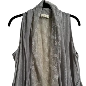 a’reve Gray Lace Ruffle Hem Layering Vest Tie Boho Festival Y2K Fairy Size S/M thumbnail 3