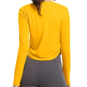 Baleaf Womens Long Sleeve Workout Top Cropped Athletic Shirt Yellow Medium thumbnail 2