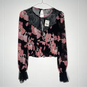 Free People Daphne Floral Lace Blouse In Midnight Combo NWT XS thumbnail 3