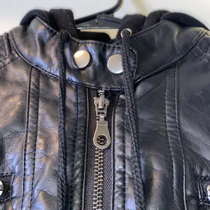 Faux Leather Double Zip Biker Jacket Black thumbnail 3