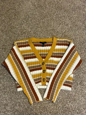 Forever 21 Retro Striped Cropped Cardigan, Size M , Pre-owned / No Flaws thumbnail 3