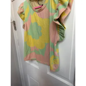 Zara pastel floral groovy ruffle-sleeve top playful pink, yellow women's large thumbnail 3