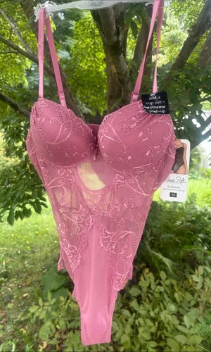 Lace Underwire push Up Bodysuit Chemise in Dusty Rose thumbnail 1