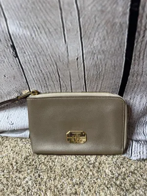 Lauren Ralph Lauren taupe metallic wristlet thumbnail 2