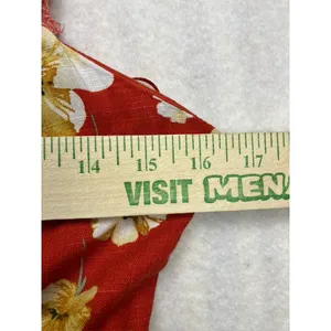 Fate Womens Red Floral Linen Blend Mini Dress Frayed Tiers Pockets‎ Small NWT thumbnail 3