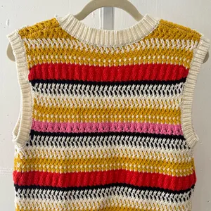 Boutique Deluc Multicolor Striped Knit Top Tank Sweater‎ White Red Medium thumbnail 6