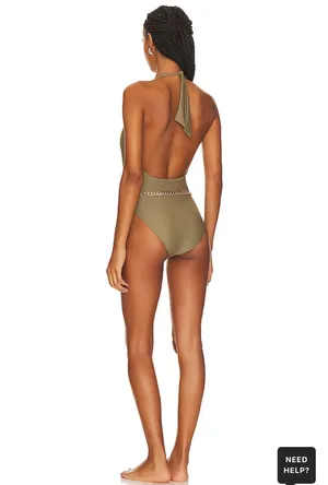 Revolve YEVRAH Positano V Neck One Piece in Taupe - Medium thumbnail 3